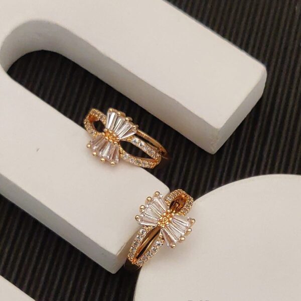 Diamond Fan Arc Ring with CZ Baguette and Round Stones in Gold Finish – Royal Reflection DS