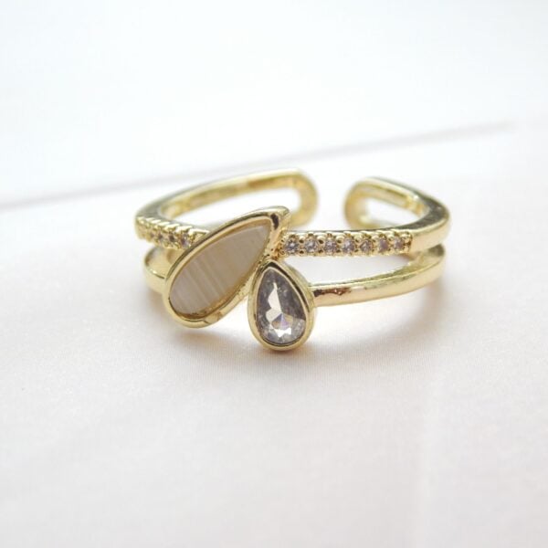 Dual Accent Gold-Tone Adjustable Ring with Teardrop and Oval Crystal – Royal Reflection DS
