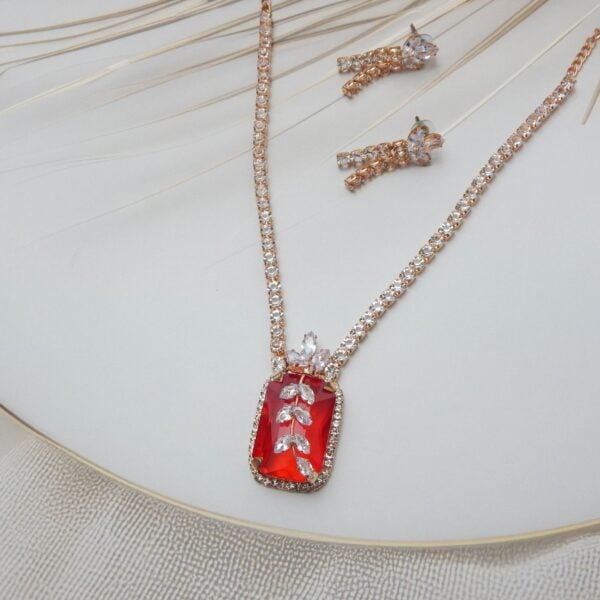 Navratri Red Jewellery - Royal Reflection DS Glitz-Luxe-Leaf-Pendant-Set-red