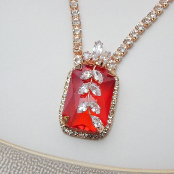 Navratri Red Jewellery - Royal Reflection DS Glitz-Luxe-Leaf-Pendant-Set-red