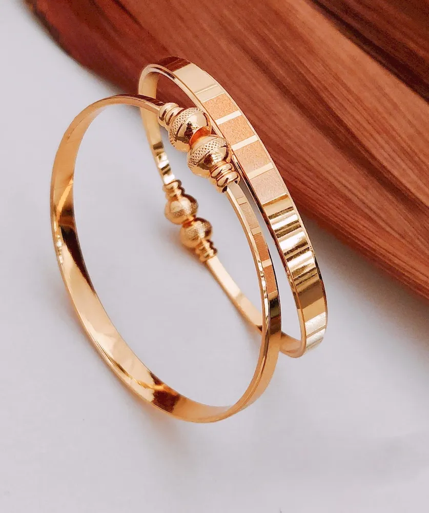 Gloss Line Rose Gold Kada with Sleek Polished Dual Band Design – Royal Reflection DS