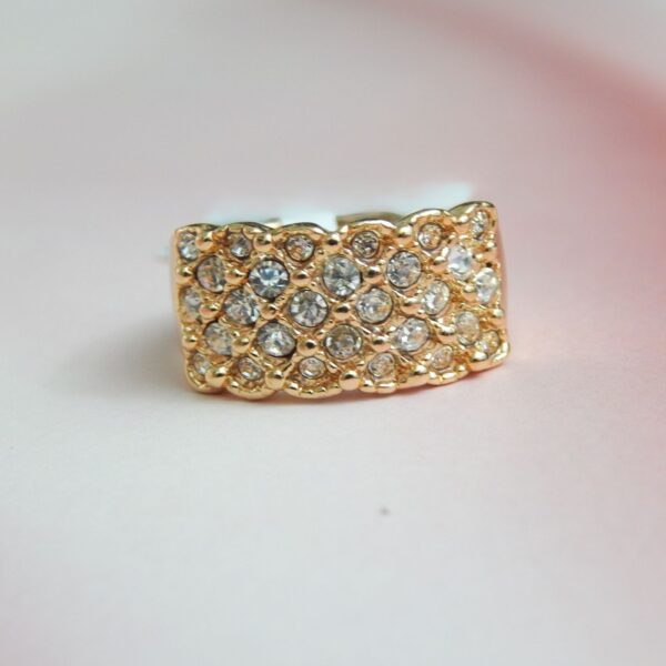 Gold-Toned Wide Band Ring with Full Crystal Pave Surface – Royal Reflection DS