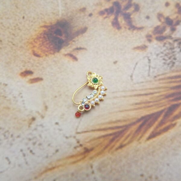 Budget Floral Nath with Green Stone and Red Drop | Under ₹50