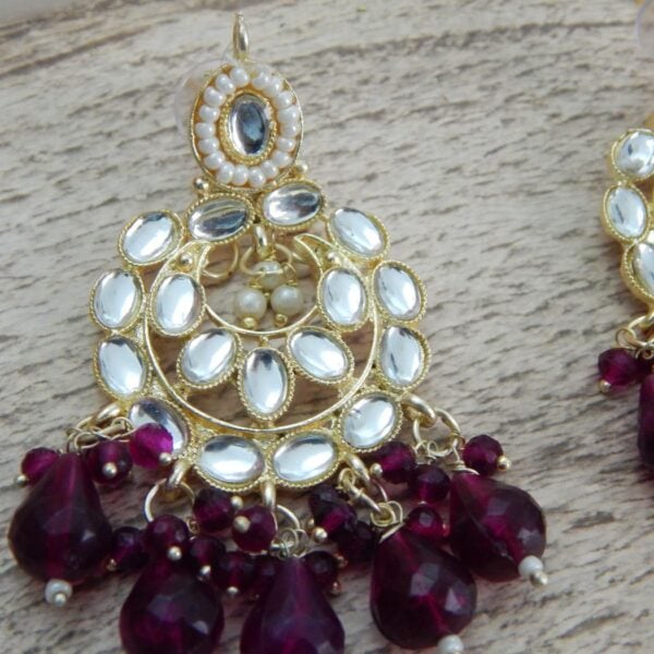 Navratri Red Jewellery - Royal Reflection DS Kundan Teardrop Necklace Set with Maroon Beads, Earrings and Maang Tikka – Royal Reflection DS