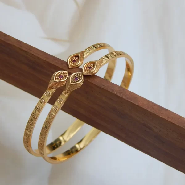 Gold-Plated Kada Pair with Leaf Design and Matte Textured Finish – Royal Reflection DS