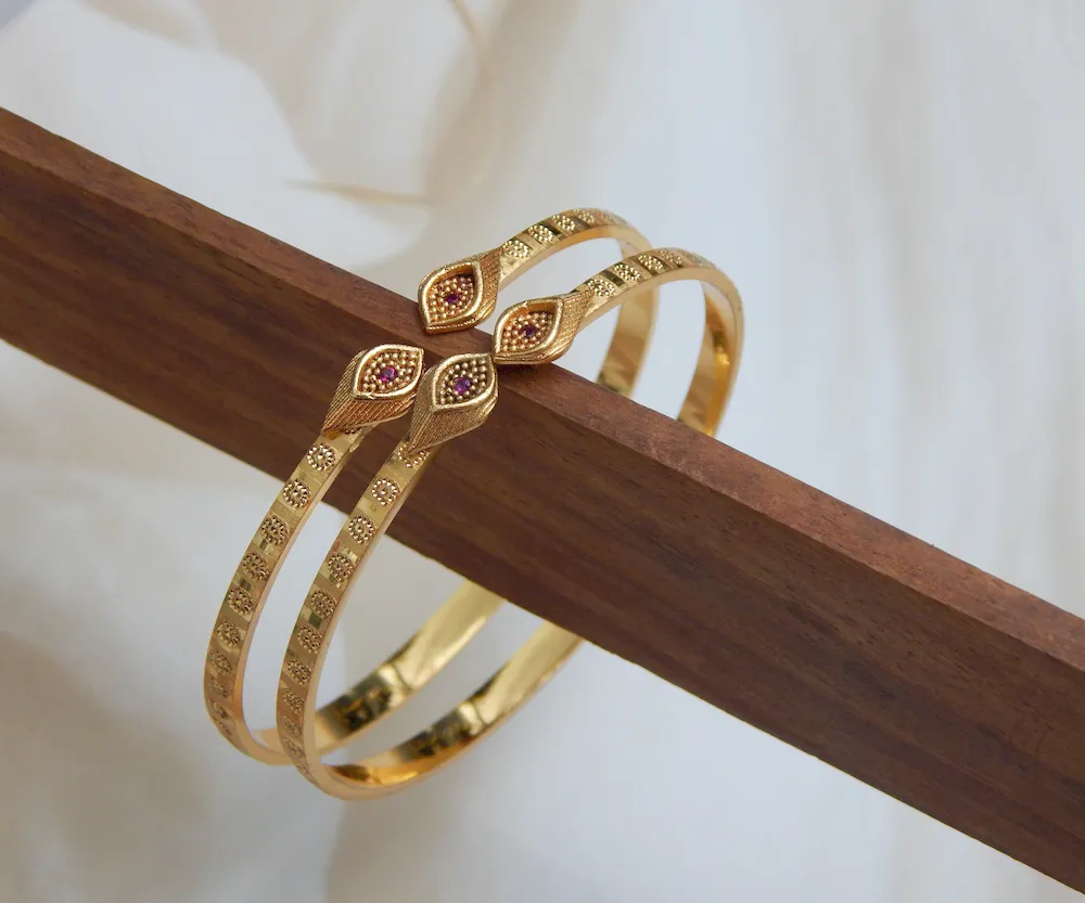 Gold-Plated Kada Pair with Leaf Design and Matte Textured Finish – Royal Reflection DS