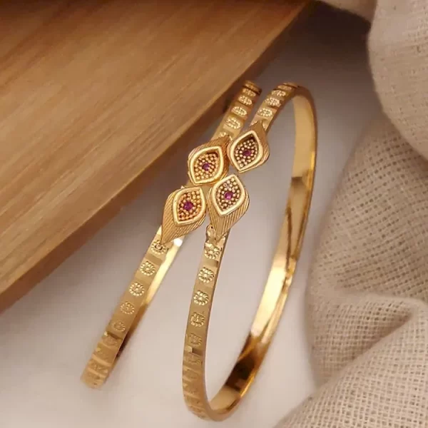 Gold-Plated Kada Pair with Leaf Design and Matte Textured Finish – Royal Reflection DS