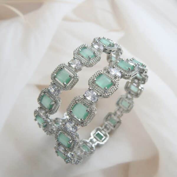 Lustre Line Silver Bangles with Mint Blue Gemstones – Royal Reflection DS