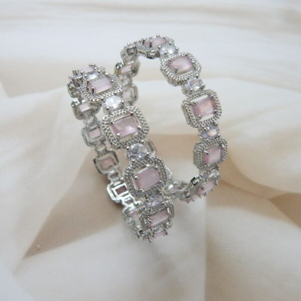 Navratri Purple Jewellery - Royal Reflection DS Lustre Line Silver Bangles with Blush Pink Gemstones – Royal Reflection DS