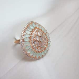 Radiance Bloom Ring with Pastel Green Petals in Rose Gold – Royal Reflection DS
