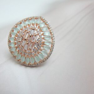 Radiance Bloom Ring with Pastel Green Petals in Rose Gold – Royal Reflection DS