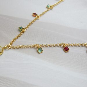 Delicate Gold Chain Necklace with Multicolor Stones and Yellow Drop Charms – Royal Reflection DS
