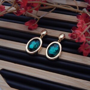 Green Variant: Gold-Tone Brass Oval Drop Earrings with Faceted Emerald Green Gemstone – Royal Reflection DS