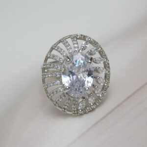 Oval Radiance Cocktail Ring with Marquise Diamond Accents in Silver Finish – Royal Reflection DS
