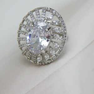 Oval Radiance Cocktail Ring with Marquise Diamond Accents in Silver Finish – Royal Reflection DS