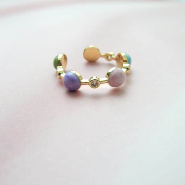 Pastel Pebble Adjustable Gold Ring with Multicolour Enamel Beads and Crystal Accents – Royal Reflection DS