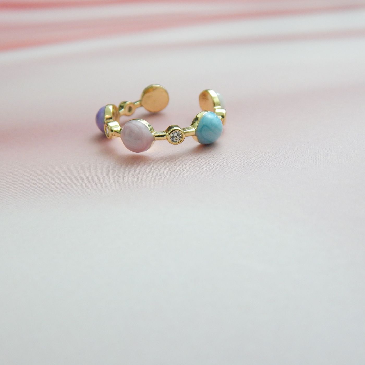 Pastel Pebble Adjustable Gold Ring with Multicolour Enamel Beads and Crystal Accents – Royal Reflection DS