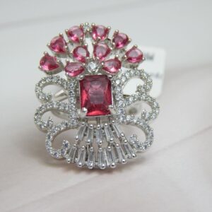 Pink Plume Regal Ring with Fan-Shaped Design and Clustered Pink Stones – Royal Reflection DS