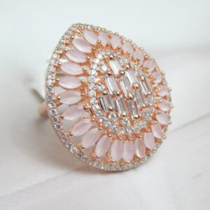 Radiance Bloom Ring with Blush Pink Petals in Rose Gold – Royal Reflection DS