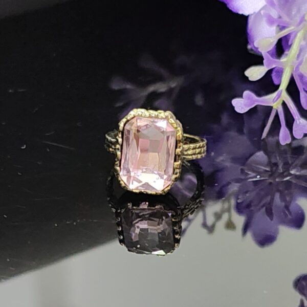Radiant Gem-Cut Statement Ring with Pastel Pink Stone – Royal Reflection DS