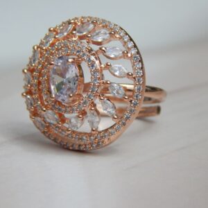 Radiant Halo Leaf Ring in Rose Gold with Marquise and Oval Crystals – Royal Reflection DS