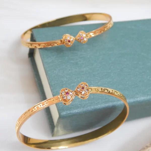 Radiant Heartlink CZ Kada Set with Gold Plating and Dual Heart Design
