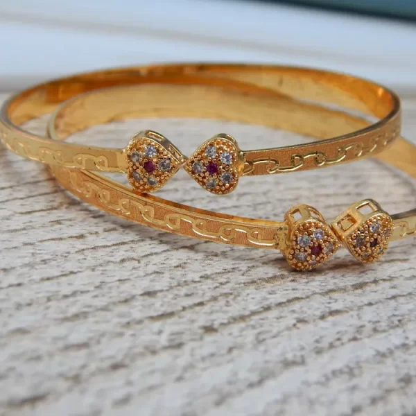 Radiant Heartlink CZ Kada Set with Gold Plating and Dual Heart Design