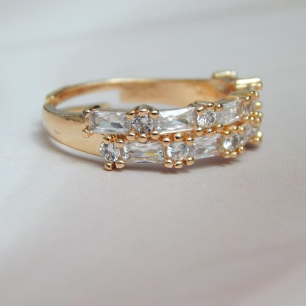 Radiant Layer Stack Ring with Baguette and Round AD Stones in Gold-Tone – Royal Reflection DS