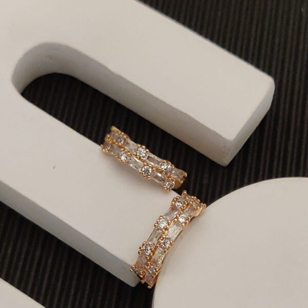 Radiant Layer Stack Ring with Baguette and Round AD Stones in Gold-Tone – Royal Reflection DS