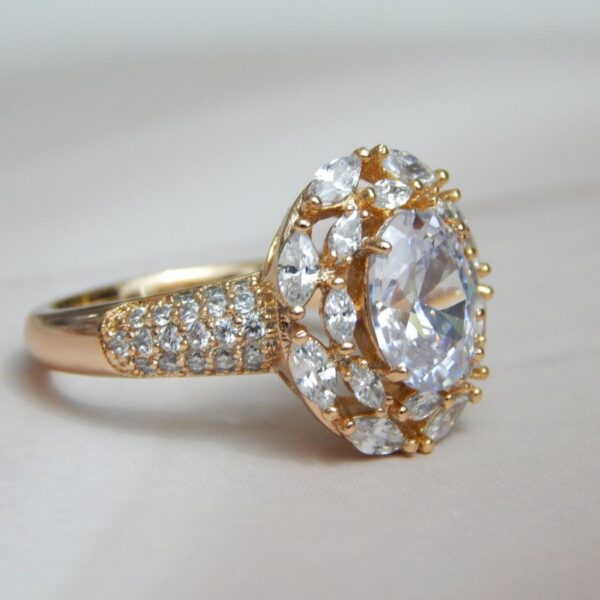 Radiant Oval Halo Cocktail Ring with Gold-Plated Finish and Crystal Surround – Royal Reflection DS