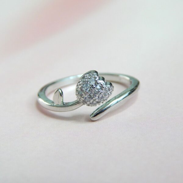 Silver Heart Cluster Open Ring with Pavé Stones and Adjustable Band – Royal Reflection DS