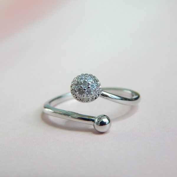 Silver Orb Open Ring with Textured Stud and Polished Bead – Royal Reflection DS