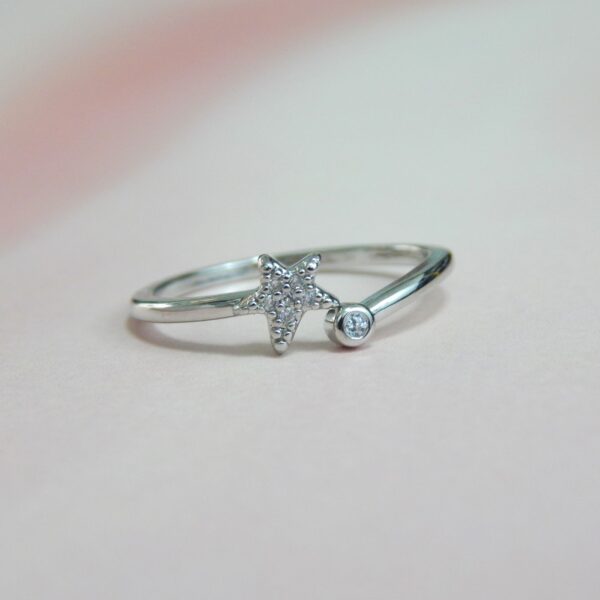 Silver Star Duo Open Ring with Solitaire Accent and Adjustable Band – Royal Reflection DS