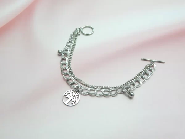 Silver bracelet with tree of life charm in lightweight chain design