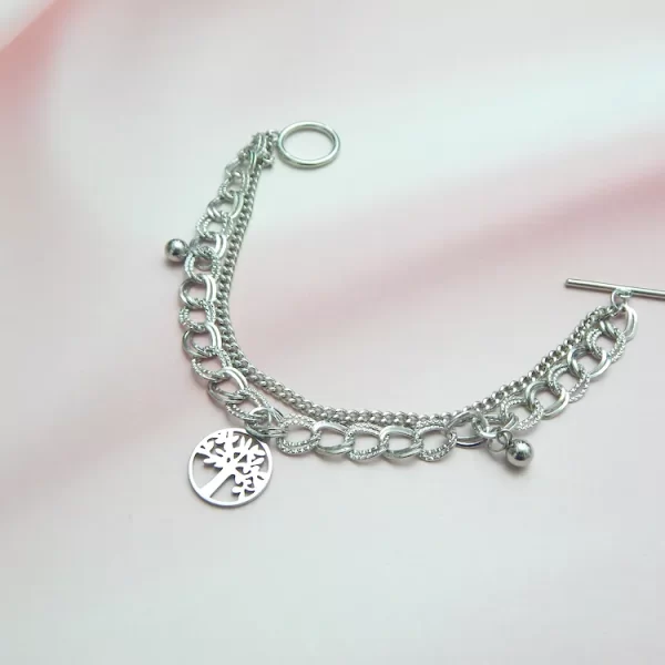 Silver bracelet with tree of life charm in lightweight chain design