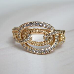 Sparkle Link Statement Ring with Interlocking Gold-Tone Ovals and Crystal Accents – Royal Reflection DS