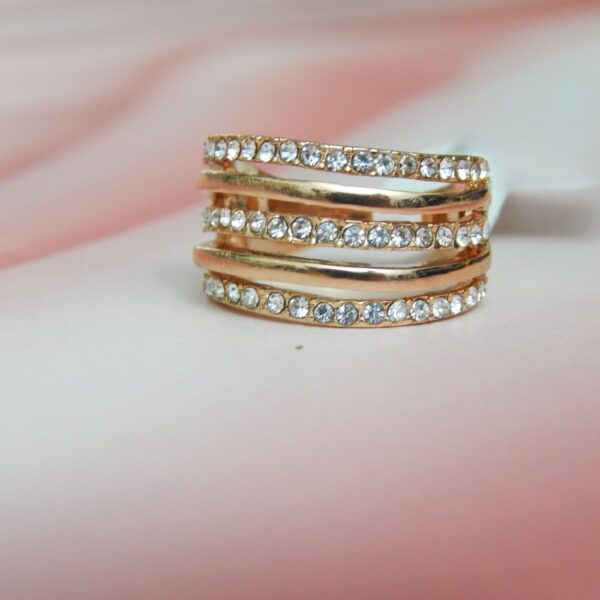 Gold-Toned Multi-Layered Sparkle Band Ring with Crystal Accents – Royal Reflection DS