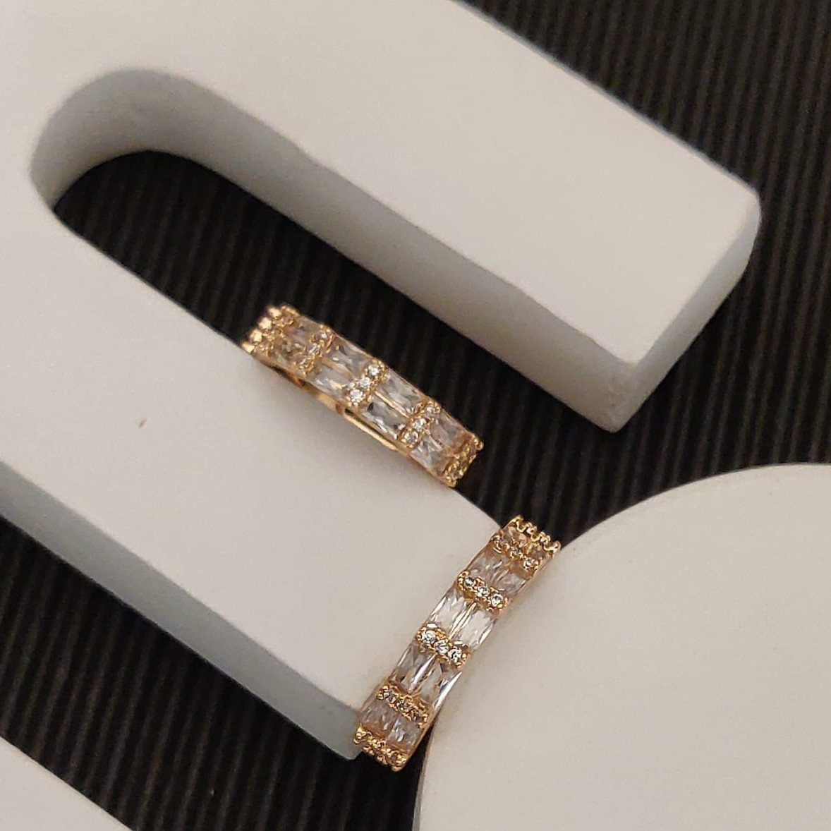 Stacked Diamond Look Adjustable Gold-Tone Ring with Clear Crystals – Royal Reflection DS
