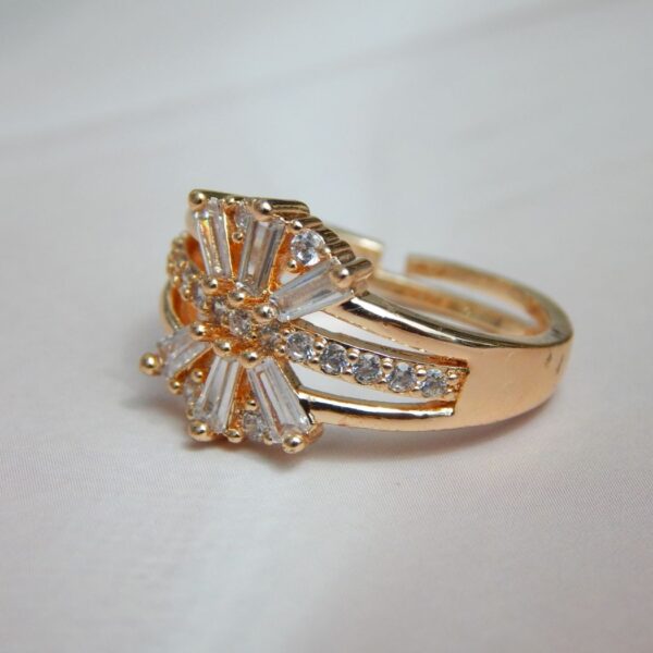 Sunburst Spark Gold-Plated Ring with Floral Radiant AD Stone Design – Royal Reflection DS