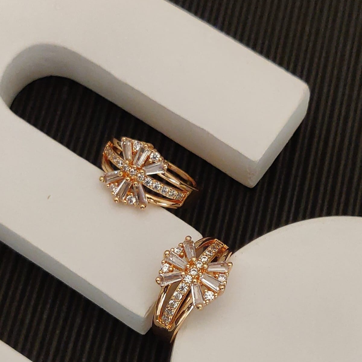 Sunburst Spark Gold-Plated Ring with Floral Radiant AD Stone Design – Royal Reflection DS