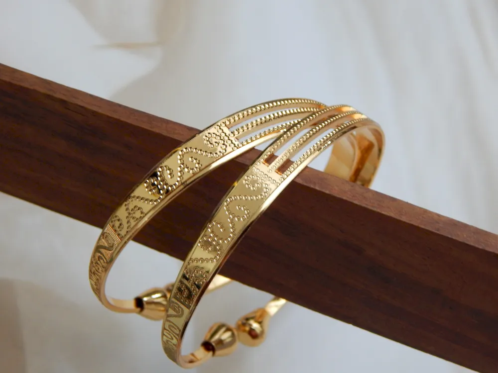 Threadline Multi-Strand Gold-Plated Kada with Engraved Texture and Beaded Accents – Royal Reflection DS