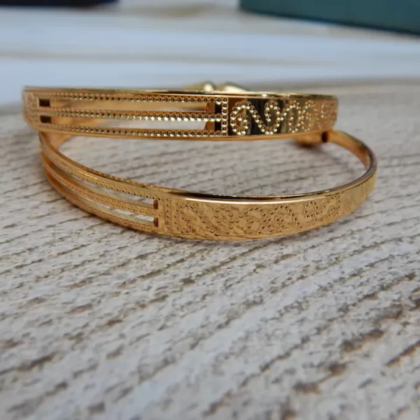 Threadline Multi-Strand Gold-Plated Kada with Engraved Texture and Beaded Accents – Royal Reflection DS