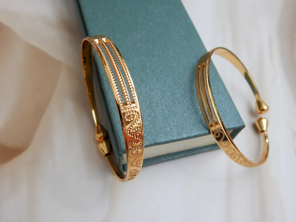 Threadline Multi-Strand Gold-Plated Kada with Engraved Texture and Beaded Accents – Royal Reflection DS