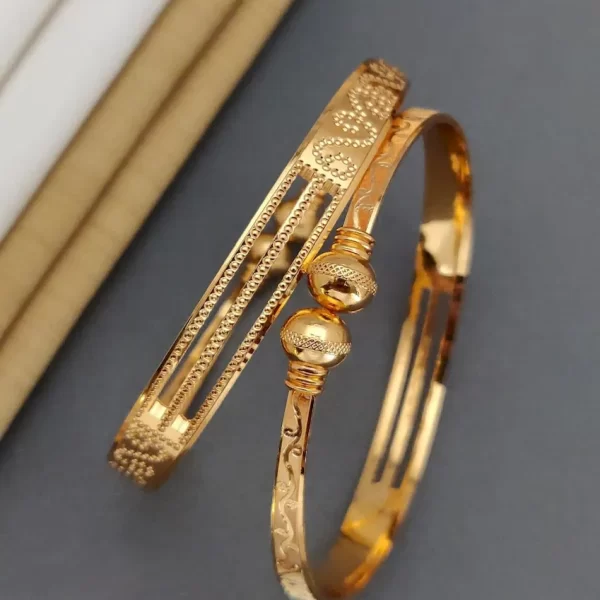 Threadline Multi-Strand Gold-Plated Kada with Engraved Texture and Beaded Accents – Royal Reflection DS