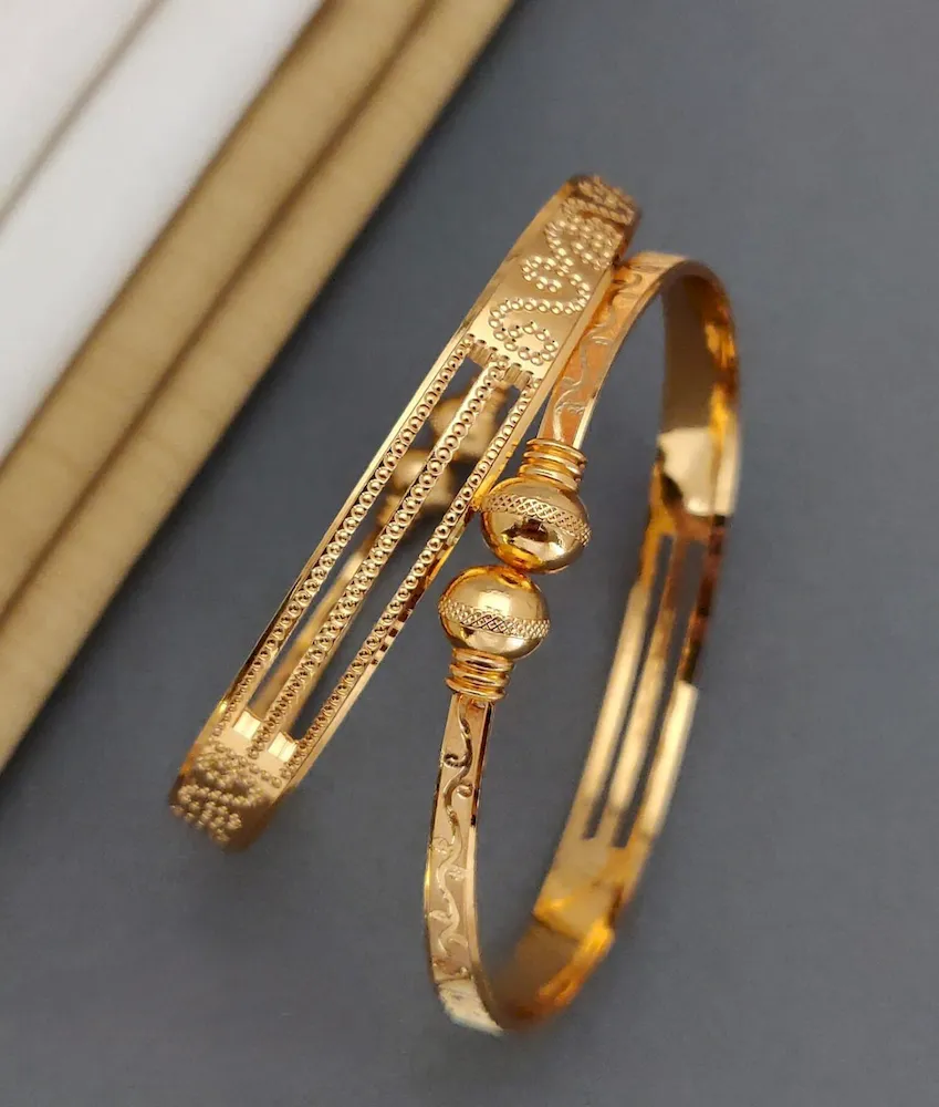 Threadline Multi-Strand Gold-Plated Kada with Engraved Texture and Beaded Accents – Royal Reflection DS
