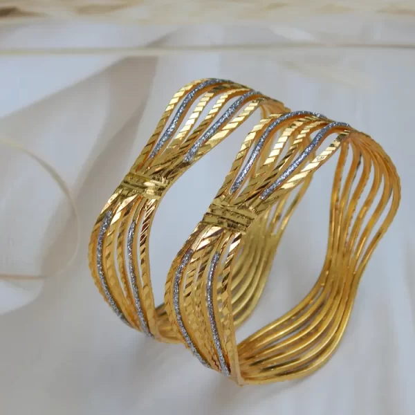 Twisted Radiance Gold-Plated Kada with Interwoven Bands and Silver Accents – Royal Reflection DS