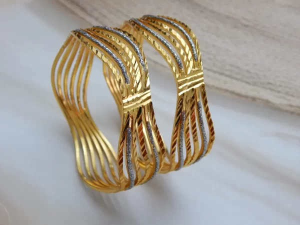 Twisted Radiance Gold-Plated Kada with Interwoven Bands and Silver Accents – Royal Reflection DS