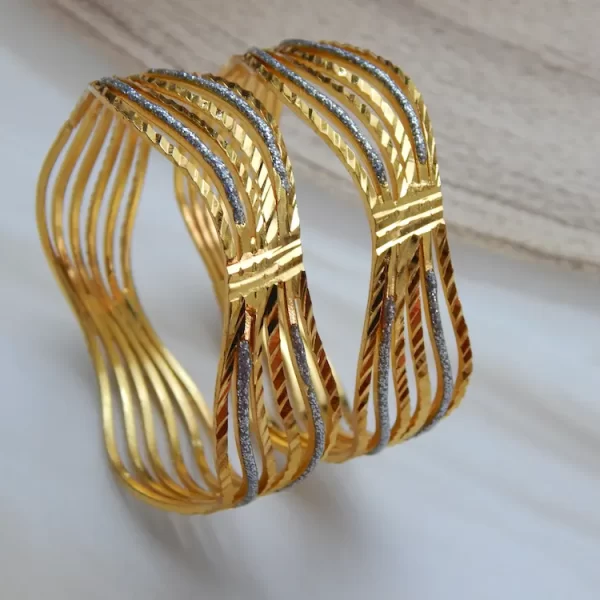 Twisted Radiance Gold-Plated Kada with Interwoven Bands and Silver Accents – Royal Reflection DS