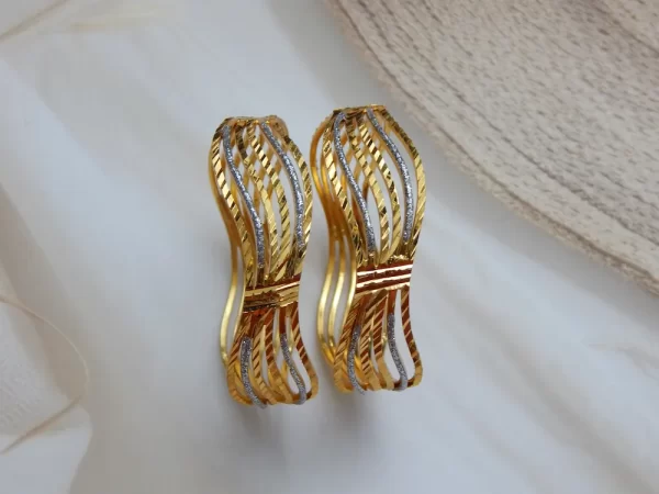 Twisted Radiance Gold-Plated Kada with Interwoven Bands and Silver Accents – Royal Reflection DS