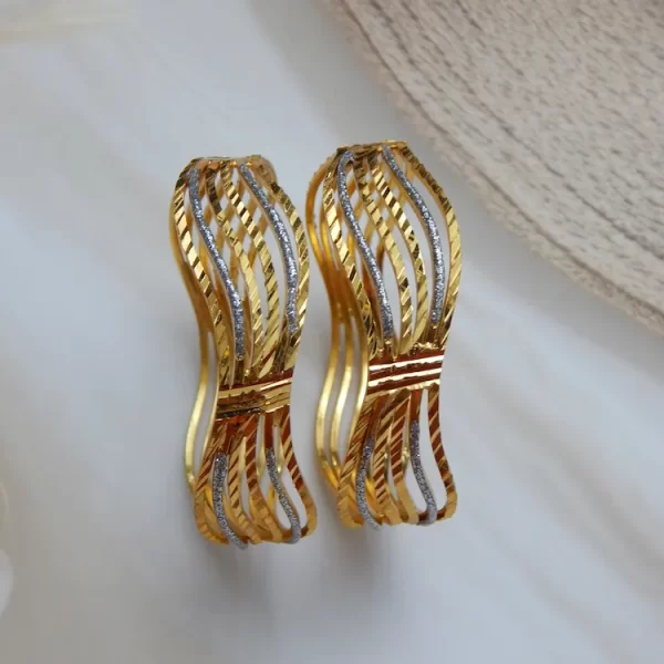 Twisted Radiance Gold-Plated Kada with Interwoven Bands and Silver Accents – Royal Reflection DS